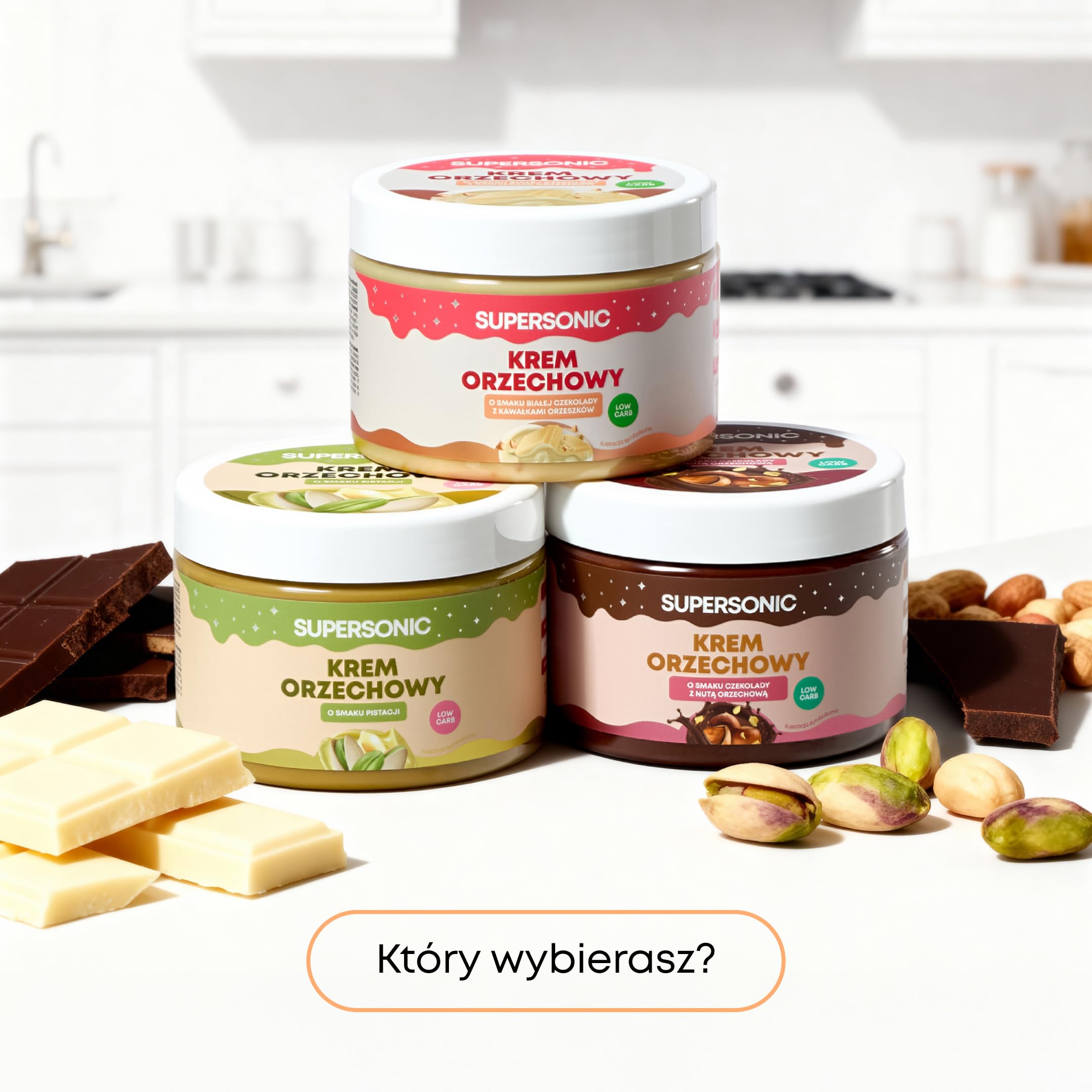 Supersonic Krem Orzechowy Pistacjowy 250 g – Bez Dodatku Cukru, Keto | Wegański, wysoka zawartość błonnika, bez oleju palmowego, 27% orzeszków ziemnych, olej MCT, inulina, do smarowania