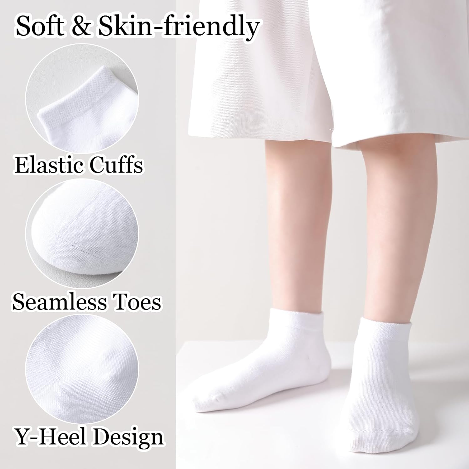 Unisex Kids Ankle Socks,Seamless Low Cut Sport & Everyday Socks for Boys Girls,Soft Breathable Cotton,10 Pairs - Image 3