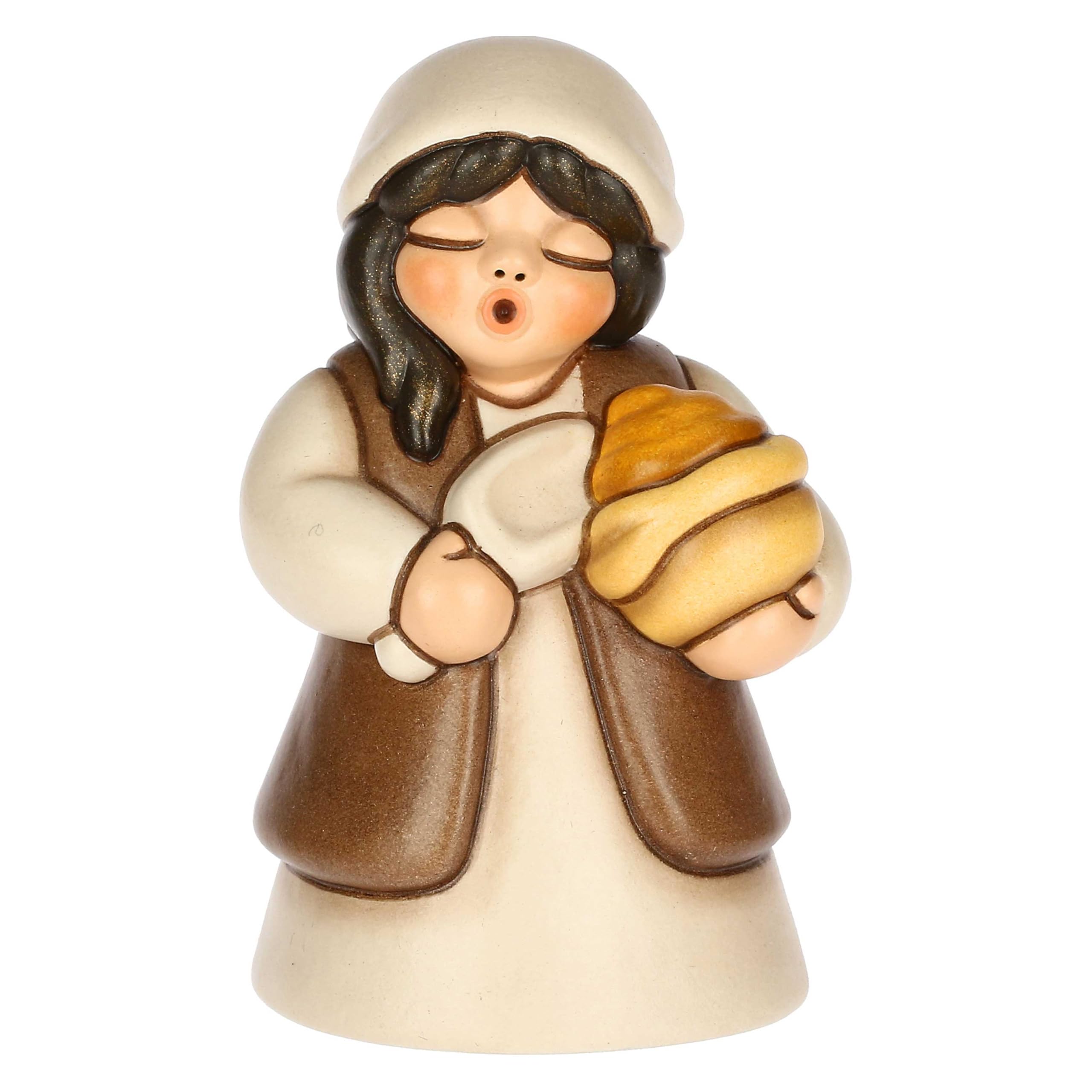 Statua Presepe THUN Donna Con Castagne - Ceramica Decorata A Mano, 8cm