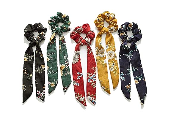 Arnav Elastic Hair Bands Ties Ribbon Scarf Ponytail Holder for Women, Set of 6 (Multicolor)