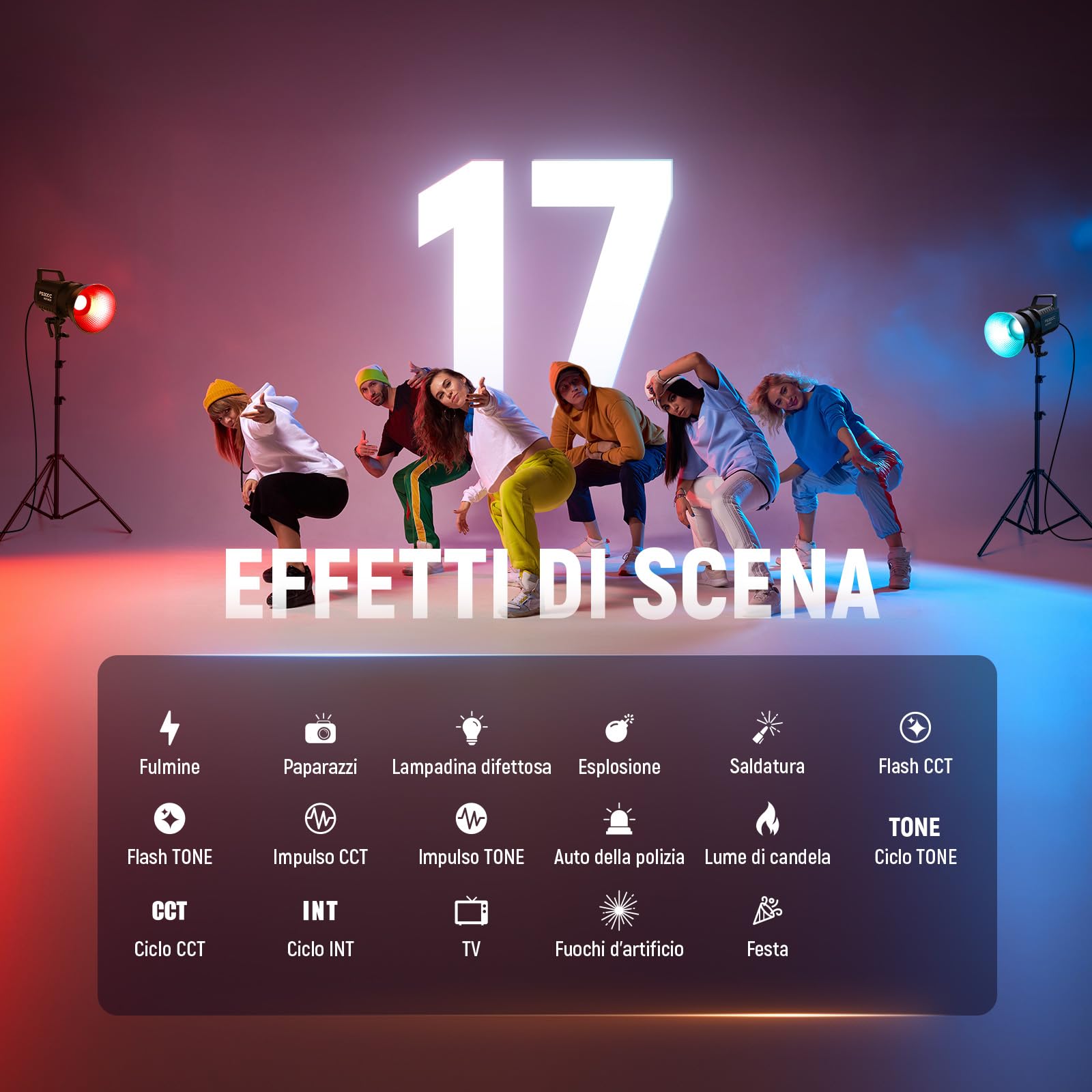 NEEWER 300W Luce Video LED RGB con Controllo APP/2.4G, 17 Effetti, Illuminazione Continua COB 2500K-7500K 29000lux/1m, CRI95+/TLCI97+ Attacco Bowens per Fotografia Registrazione Video Studio, FS300C