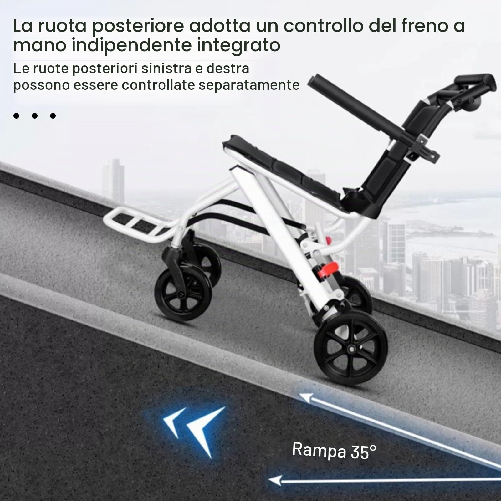 Sedia a rotelle da trasporto leggera, pieghevole, per adulti, con braccioli ribaltabili, cintura di sicurezza e pedale, sedia a rotelle portatile, ideale per anziani e viaggi, supporta 90,7 kg