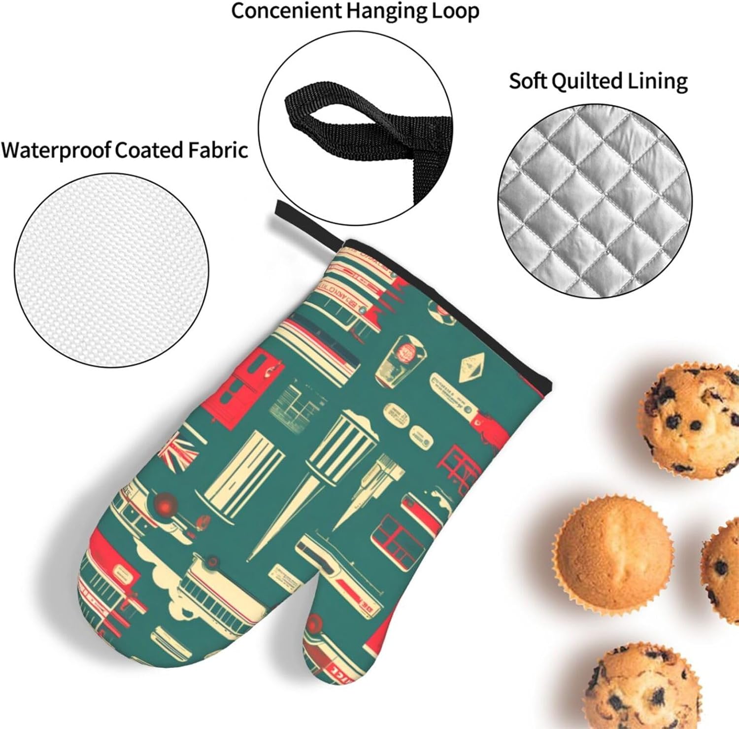 Scottish Retro Print Heat Resistant Microwave Gloves, Used for Baking, Cooking, and Fashion Kitchen Essentials