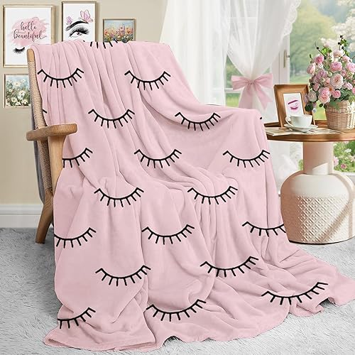 Manta de pestañas, manta de coqueta rosa rubor, regalos para mujeres, ropa de cama suave y acogedora para sofá preparado, decoración de cama de