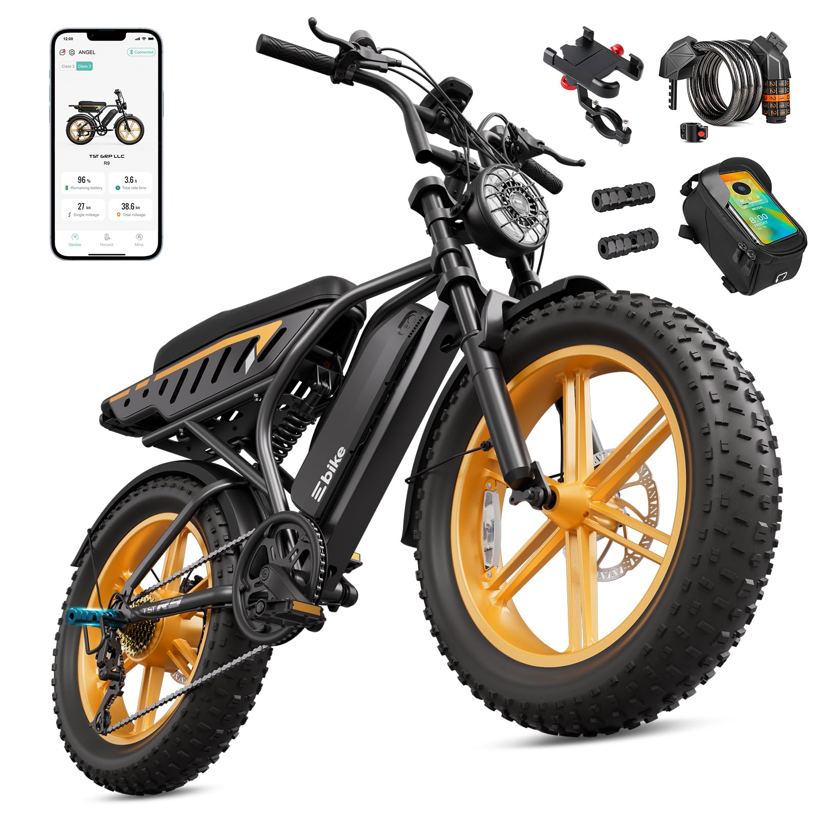 Electric Bike for Adults,20"x4.0"Fat Tire Retro E Bike,28MPH,65Miles Range