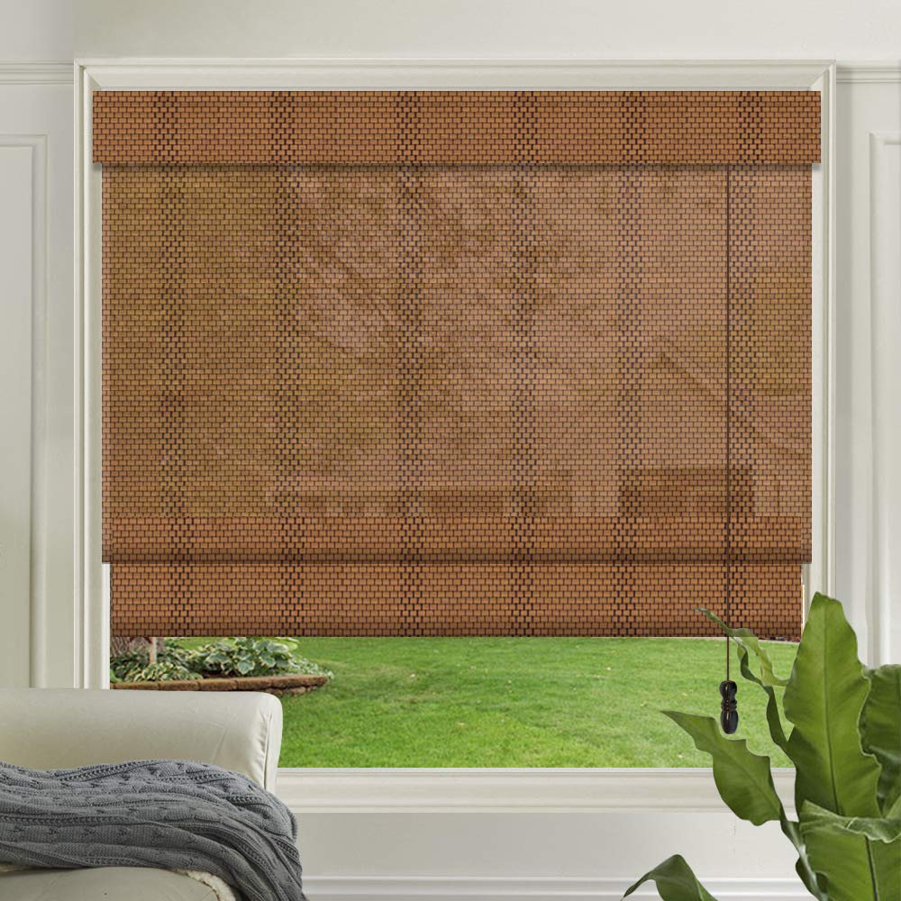LETAU Cordless Wood Window Roman Shades, Bamboo Light Filtering Window Blinds for Indoor Home, Kitchen, Office, Pattern 10