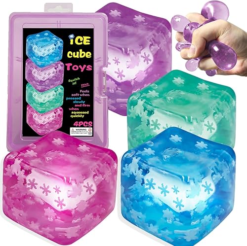 Juego de juguetes sensoriales para la ansiedad de cubitos de hielo, 4 juguetes sensoriales para aliviar el estrés de color transparente (azul,