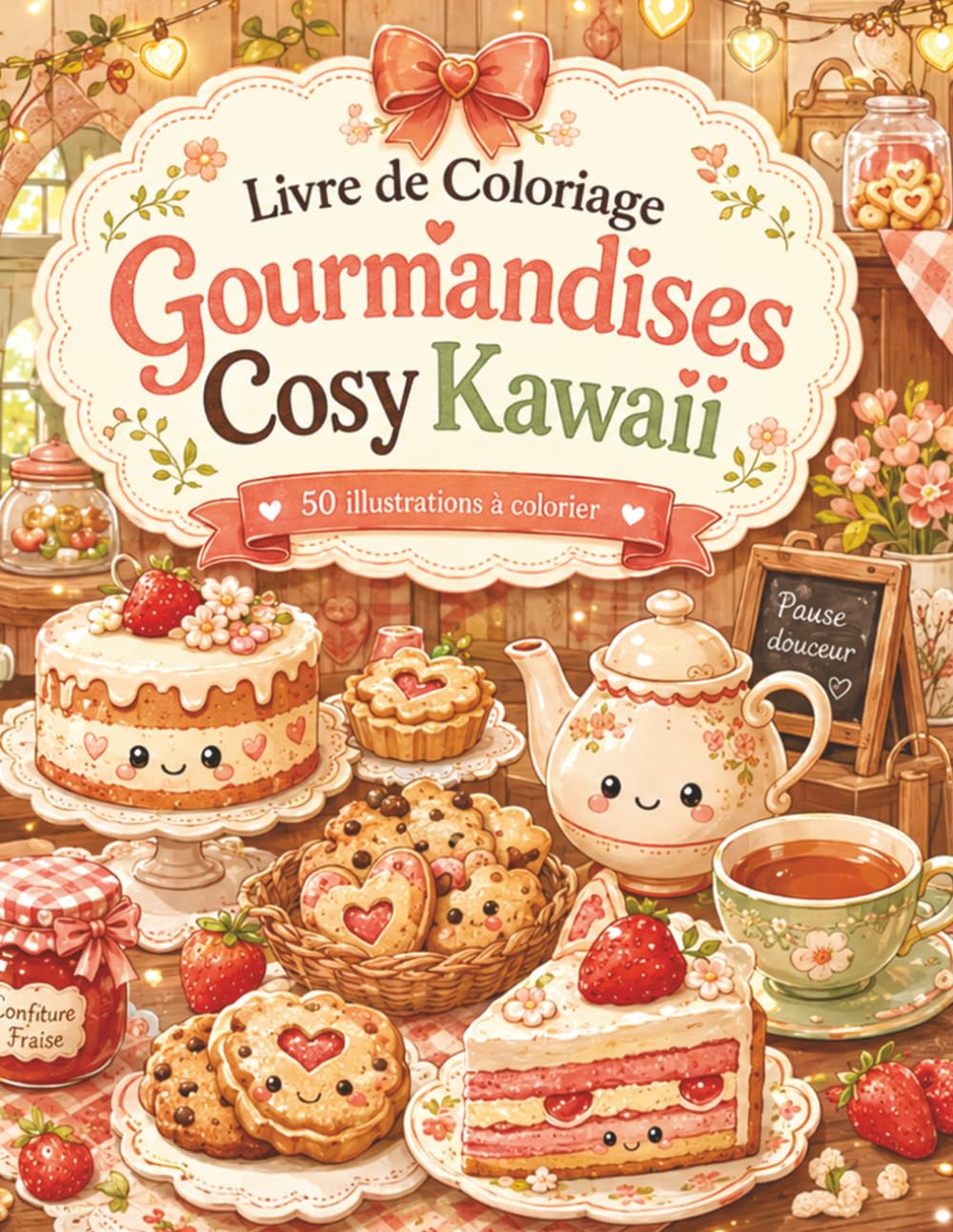 Livre de Coloriage Gourmandises Cosy Kawaii: 50 pauses fleuries à colorier pour adultes et ados — cupcakes, macarons, jardin et salon de thé