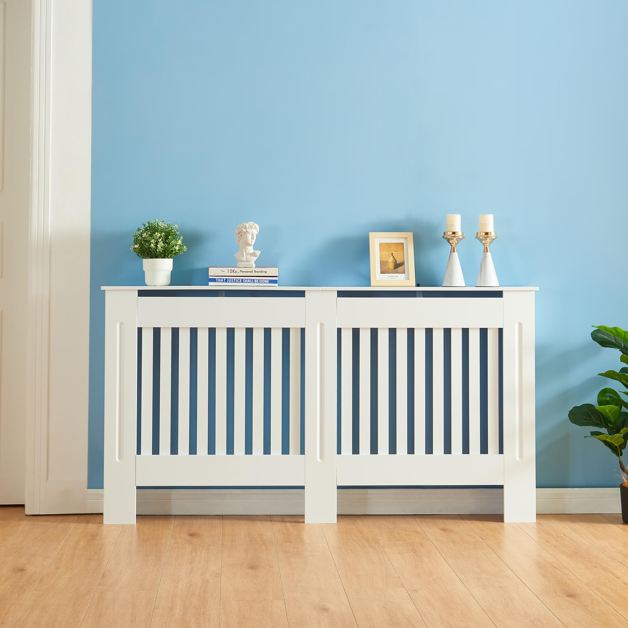 Panana Radiator Cover, Traditional Wood Grill Design MDF Wood Cabinet Radiator Covers, White (L-152cm Width)