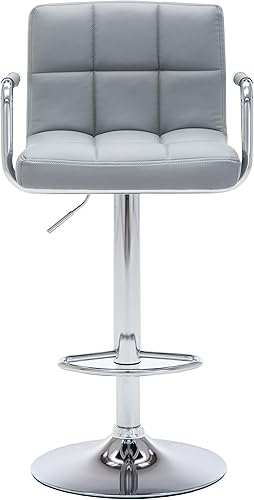 Miniatura 33 de AC Pacific Taburete de bar giratorio ajustable contemporáneo con cojín y reposabrazos, 24-33 pulgadas, color blanco Blanco,Blanco (Daisy