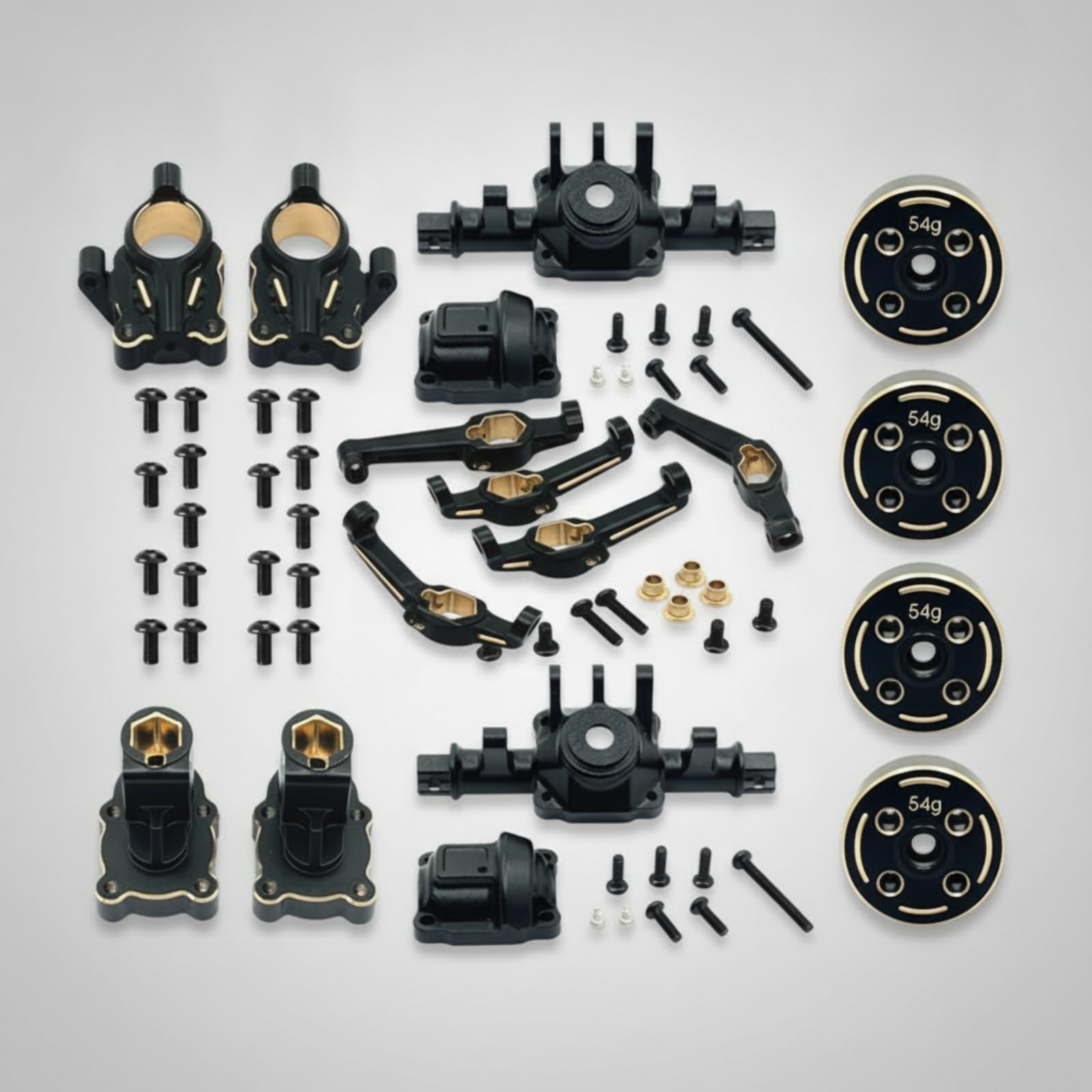 Baoblaze Kit de Actualización Metálica para Coche RC H18P Carcasa de Eje Delantera y Trasera Juntas Manguetas en C Tornillos Incluidos Latón y Aluminio, Negro