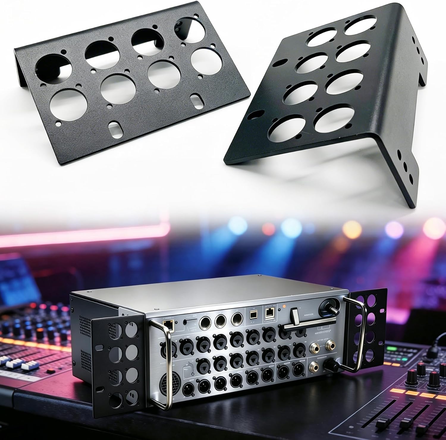 Recessed Rack Ears, 1 Pair, Black Powder Coated Stainless Steel | Compatible with Behringer Digital Mixers XR16 XR18 SD18, for Midas MR16 MR18, Mounting screws excluded