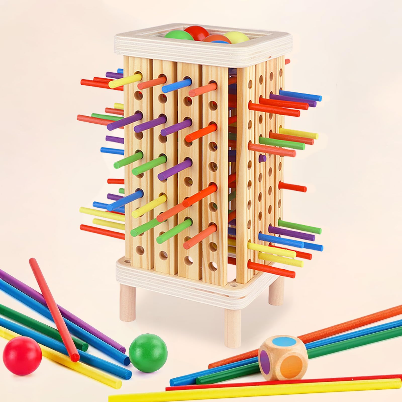 Yexati Montessori Toys Wooden Board Game, 42 Colorful Wooden Sticks & Dice Game for Math & Fine Motor Skills, Educational Learning Toy for 3 4 5 6 Years Old, Kids GamesFamily & Travel Game