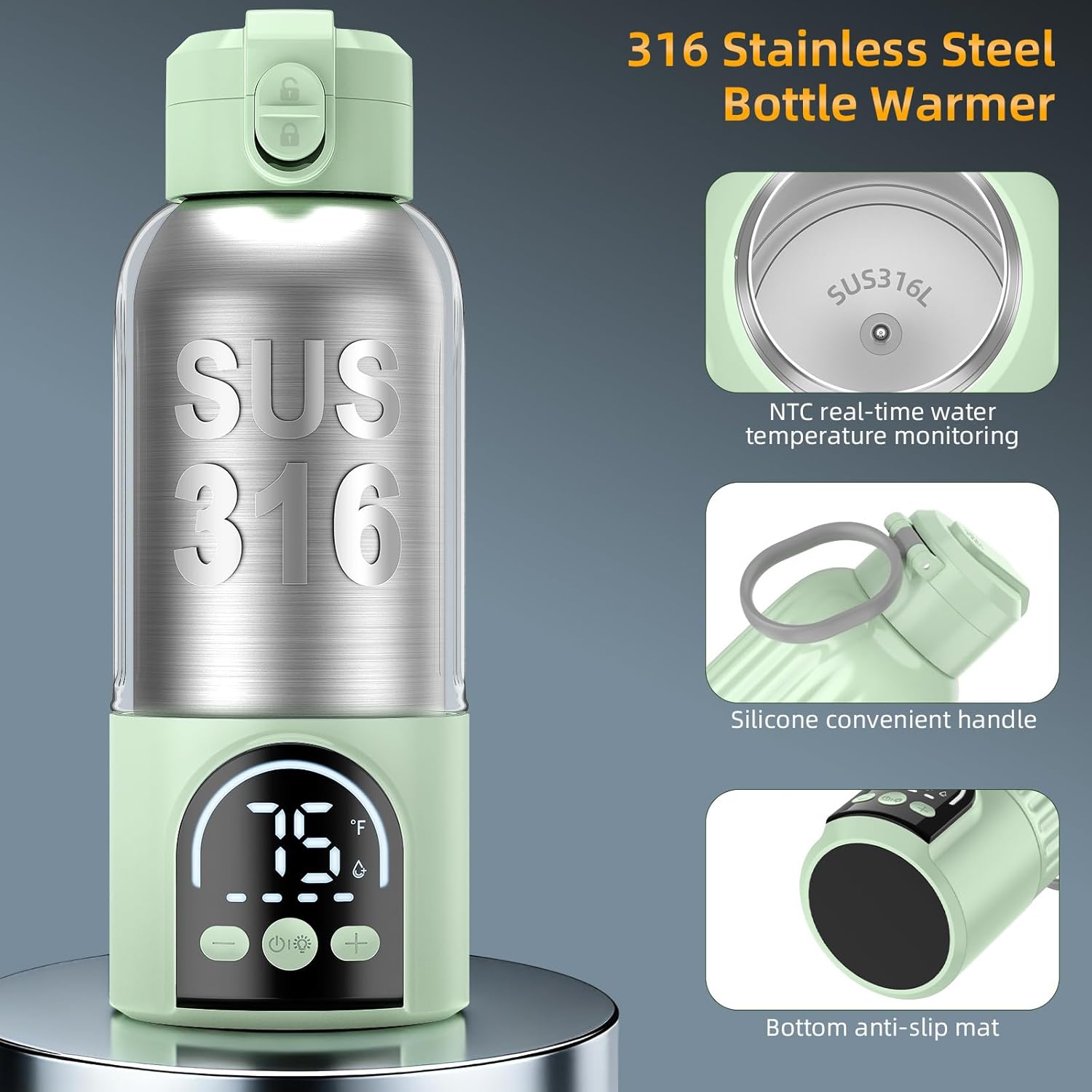 Portable Bottle Warmer for Travel, 17oz Large Capacity, 18000mAh Battery Life, Dual Heating Modes for Breast Milk Water, Fast Heating, Cordless Milk Warmer for Car Airplane Outdoor (Green)
