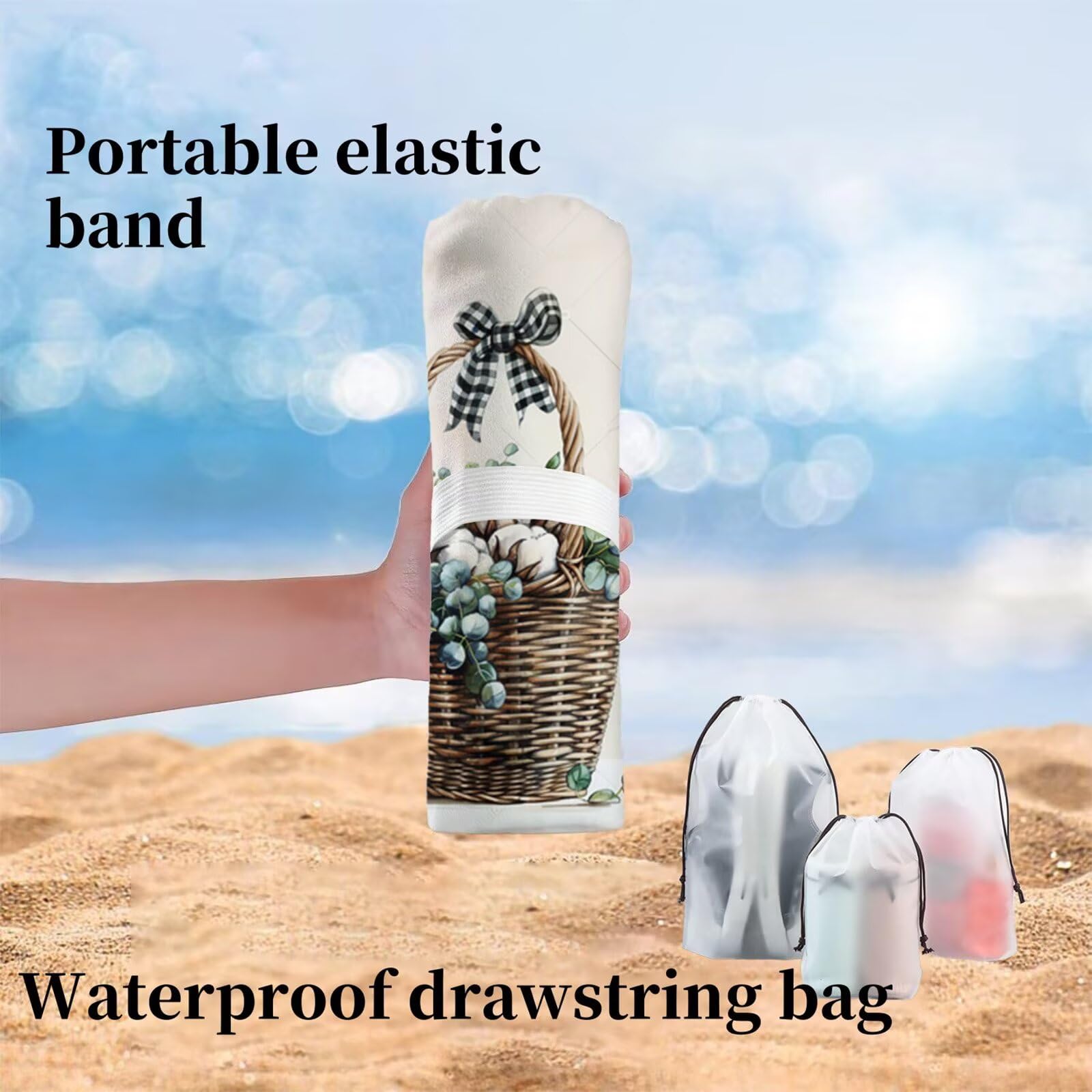 Strandtuch Blumenkorb Mikrofaser Handtuch Groß 220 x 100 cm, Saunahandtuch Schnell Trocknendes, Sandfreie Stranddecke, Saugfähiges Badetuch, Platzsparende Reisehandtuch, Strandurlaub Must Haves Y1-391