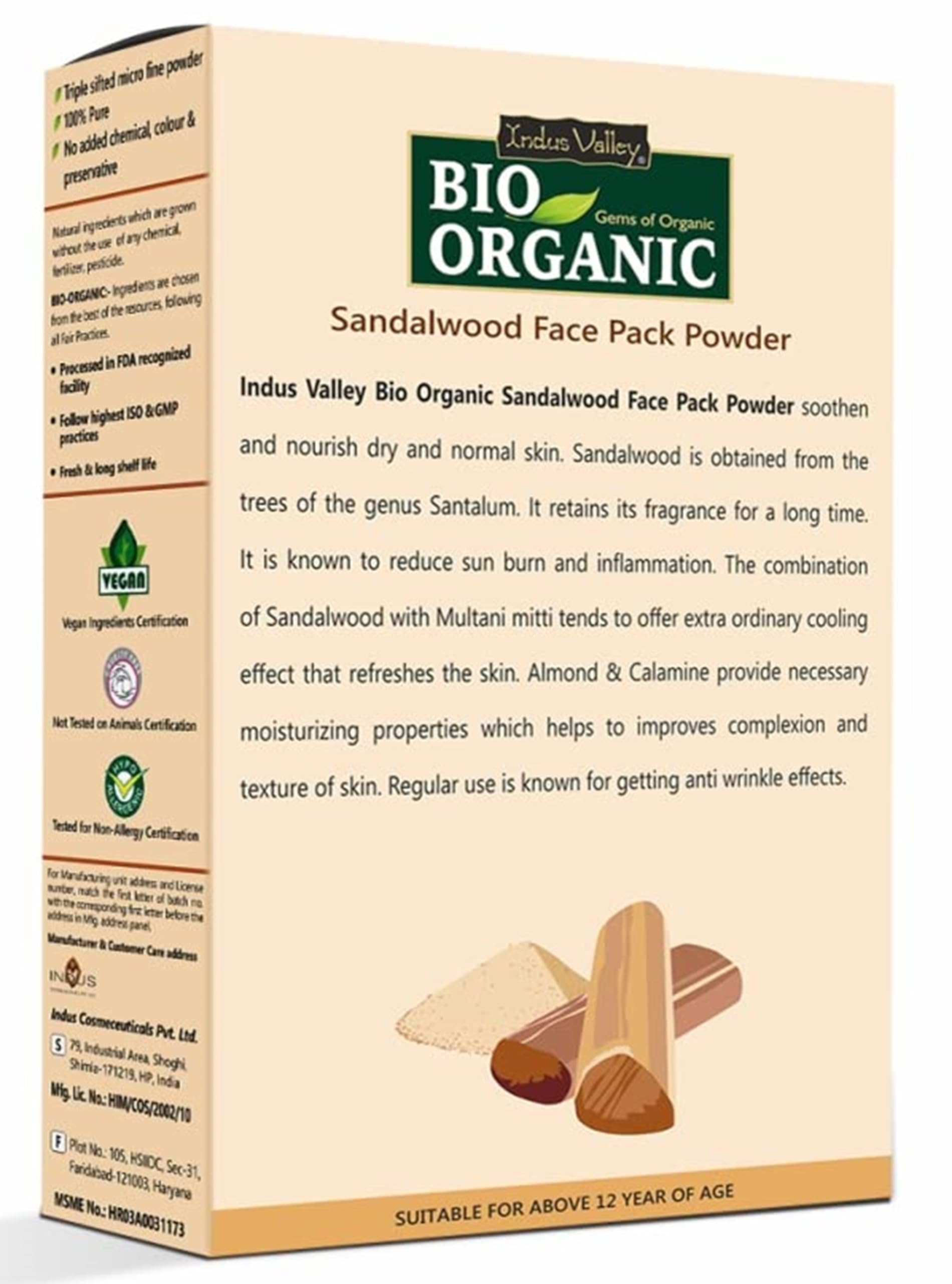 Indus Valley Sandalwood Face Pack with Multani Mitti, Almond and Calamine, 1 Pack (200g), 200 g (Pack of 1) - Image 2