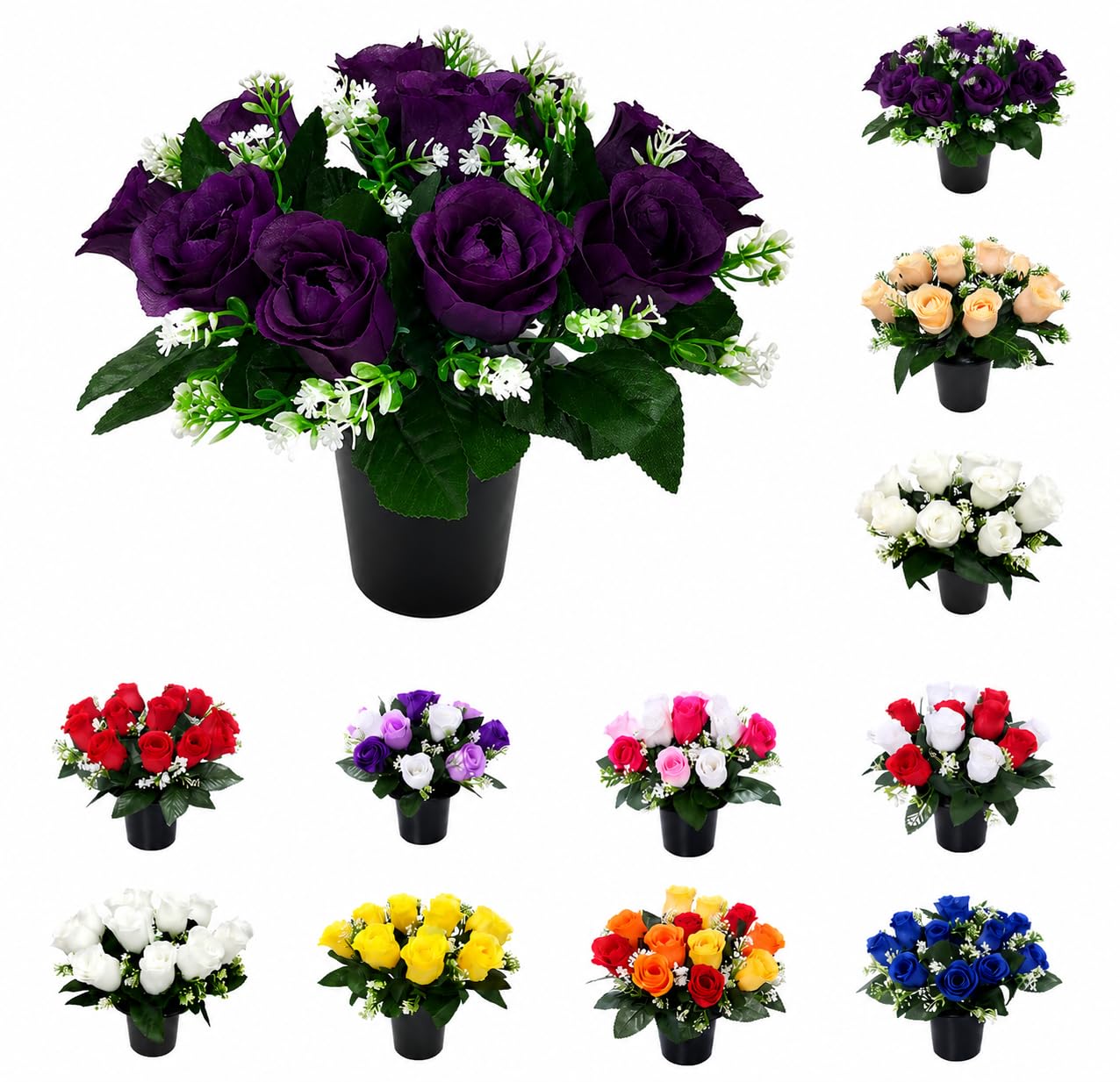 Fleurs artificielles pour tombes résistantes au vent grâce au pot de cimetière avec mousse