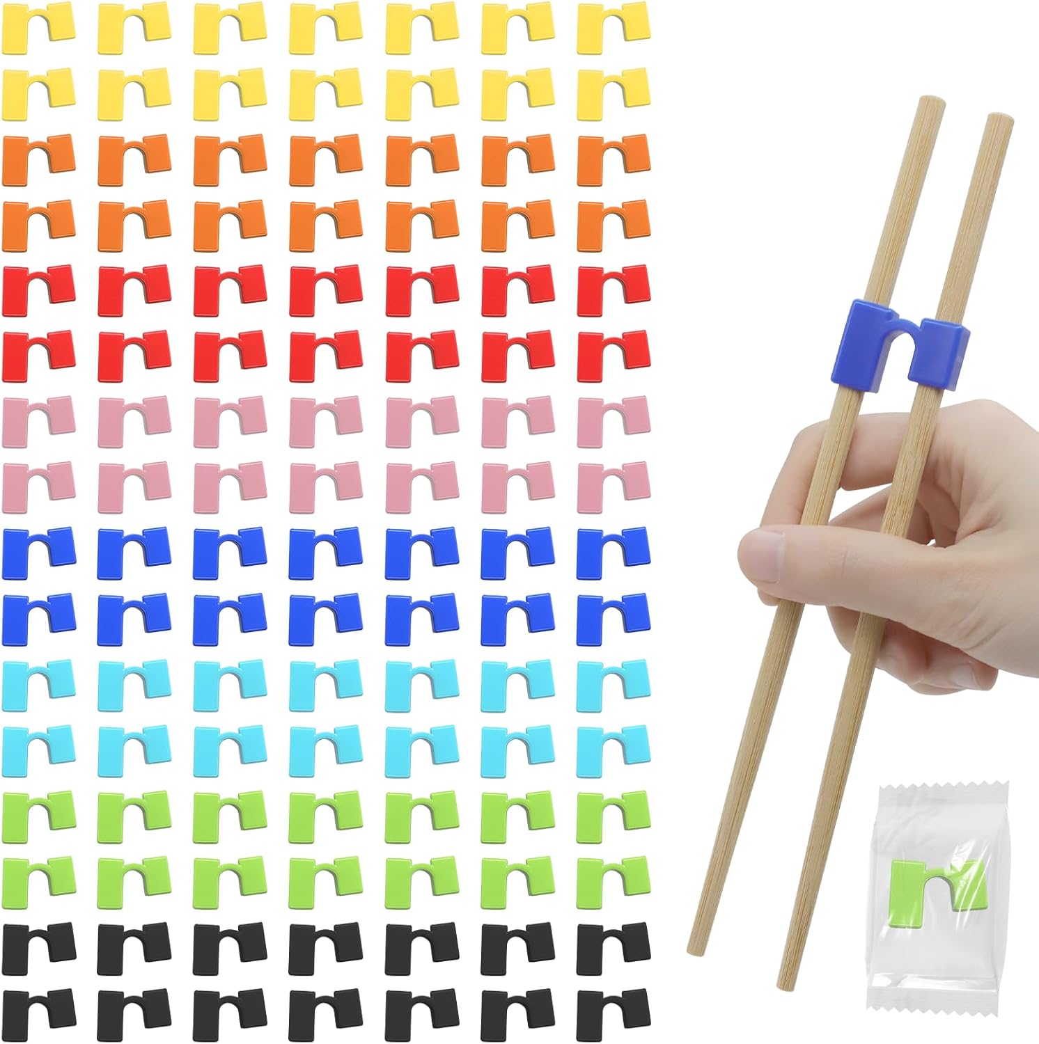 500 Pcs Chopstick Helper for Adults, Reusable Dual-Hole V-Shape Training Chopsticks, 8-Color PE Plastic Practice Aids, Individually Packed