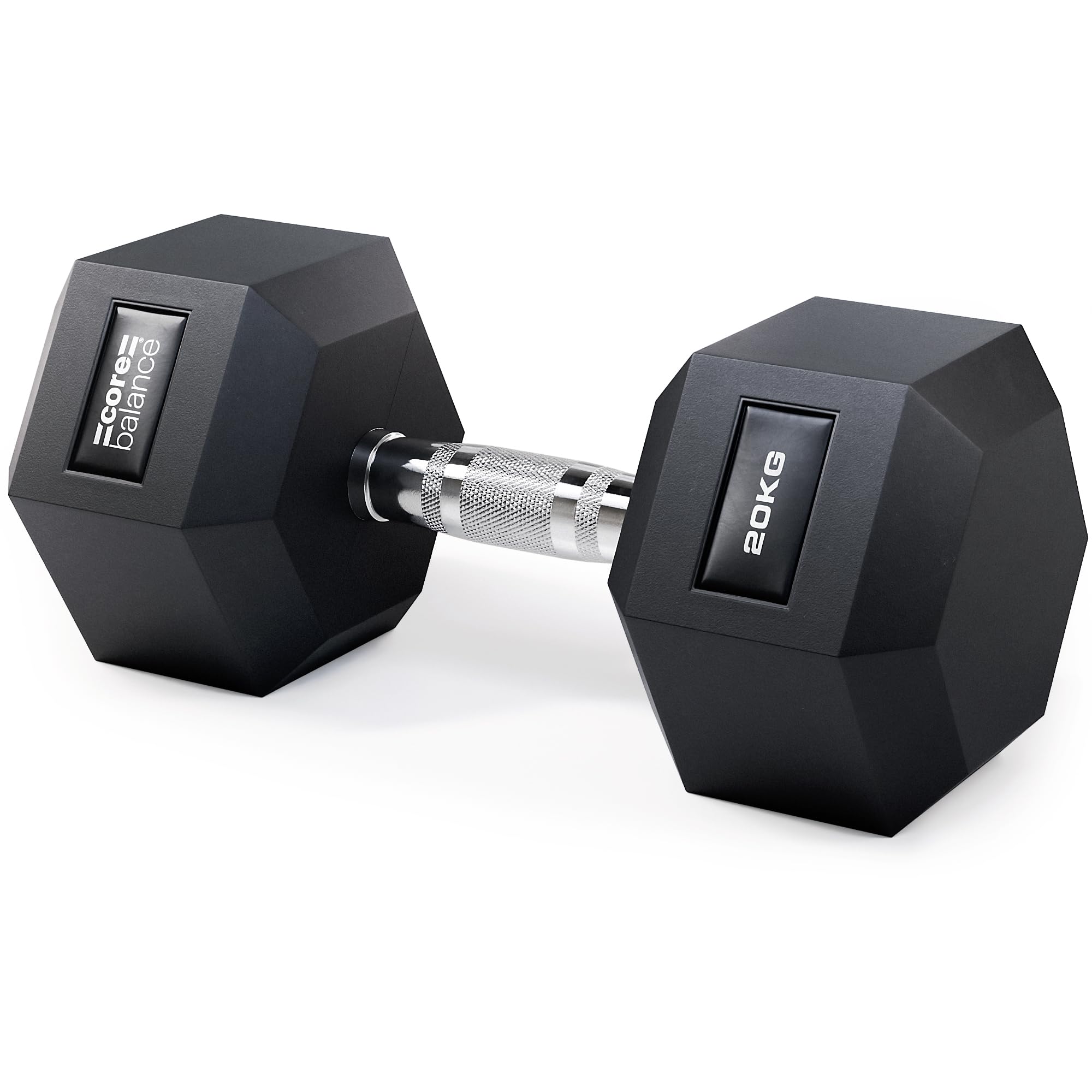 Core Balance Single Hex Dumbbell – 1 x 20kg, Cast Iron, PVC Coated Anti-Roll Hexagonal Weight, Knurled Non-Slip Handle, Home Gym Fitness, Strength Training, Weight Lifting
