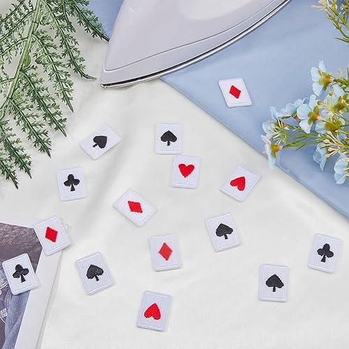 Miniatura 5 de SUPERFINDINGS 48 piezas de 4 estilos de juego de cartas de poliéster para planchar o coser en apliques de póquer, parches de corazón rojo y negro,