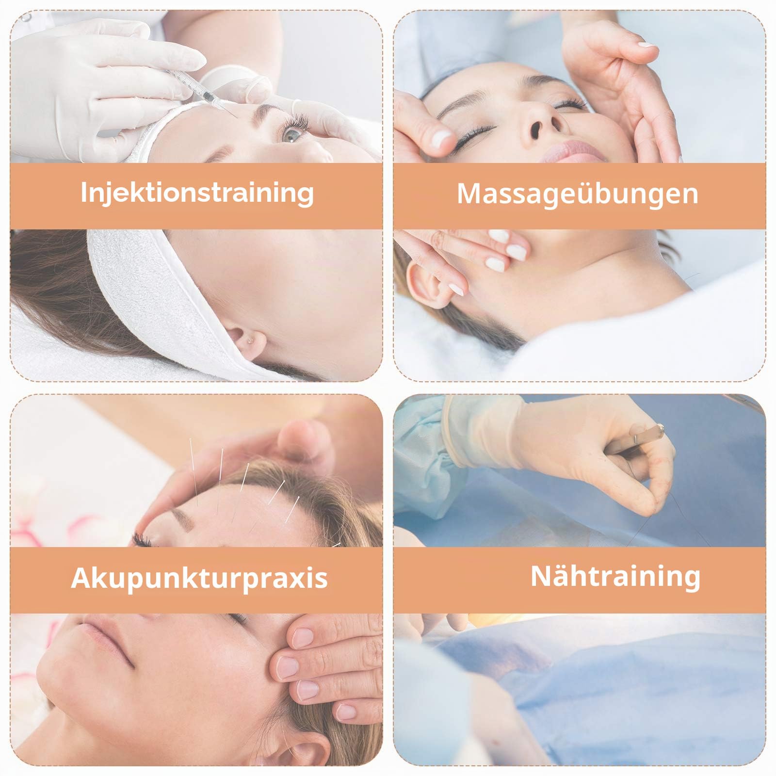 Injektionstraining Silikon Mannequin Gesichtsmodell Kopfmodell für Mikroplastikunterricht, Praxistraining für Medizinstudenten, Arzt, Kosmetiker
