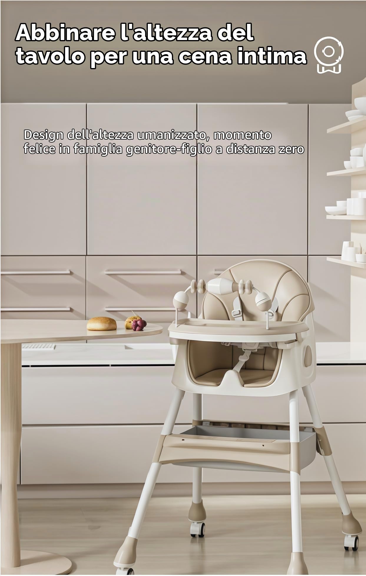 Magic ZC Seggiolone per Bambini Sedia da Pranzo per Multifunzionale Pappa con modalità oscillazione e Schienale regolabile a 3 velocità con Doppi Vassoi Staccabili e Ruote (560 Khaki)