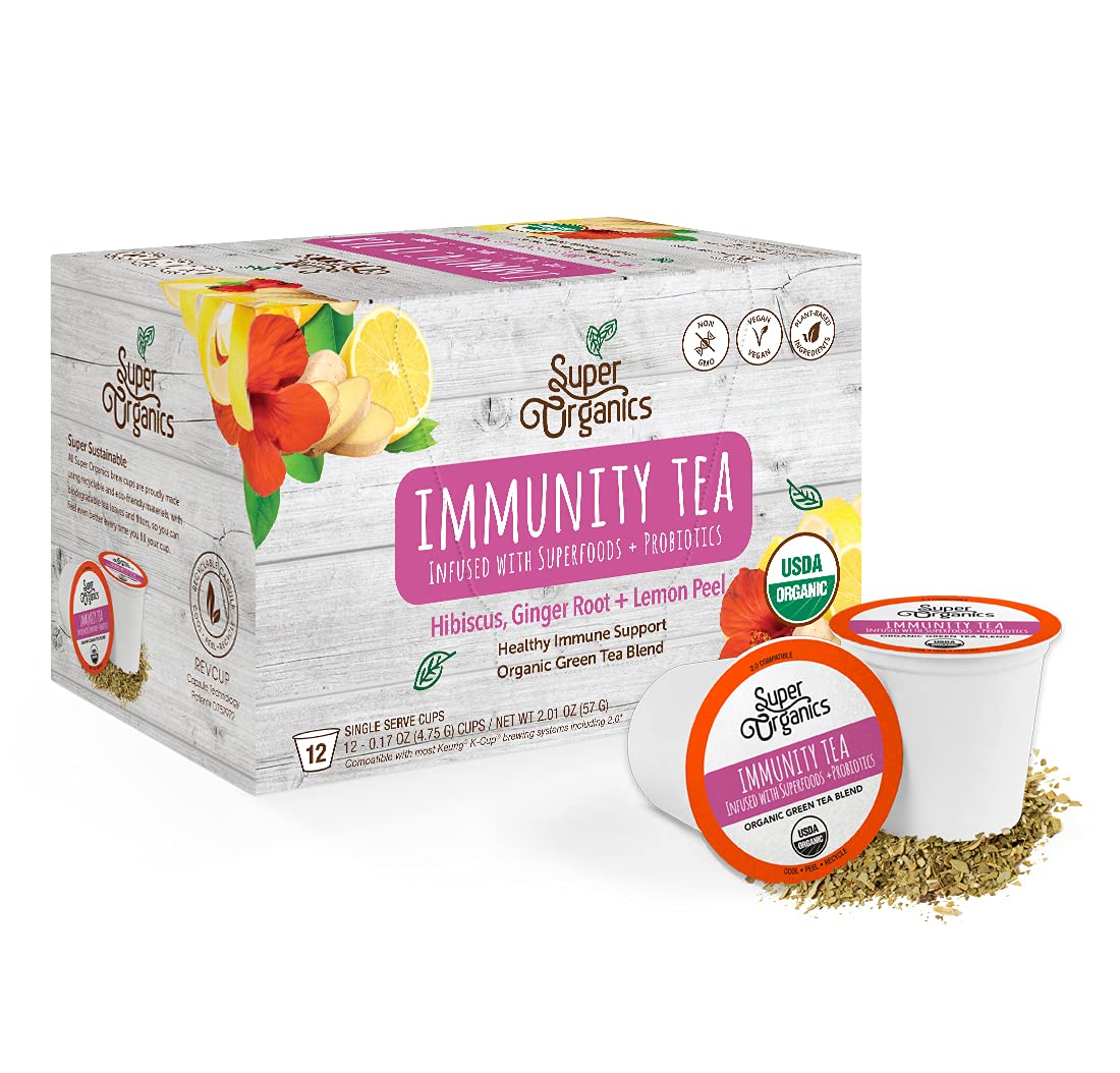 Super OrganicsDaily Defense Tea (Organic) with Superfoods and Probiotics (Keurig K-Cup Compatible) 10ct Single Serve Cups