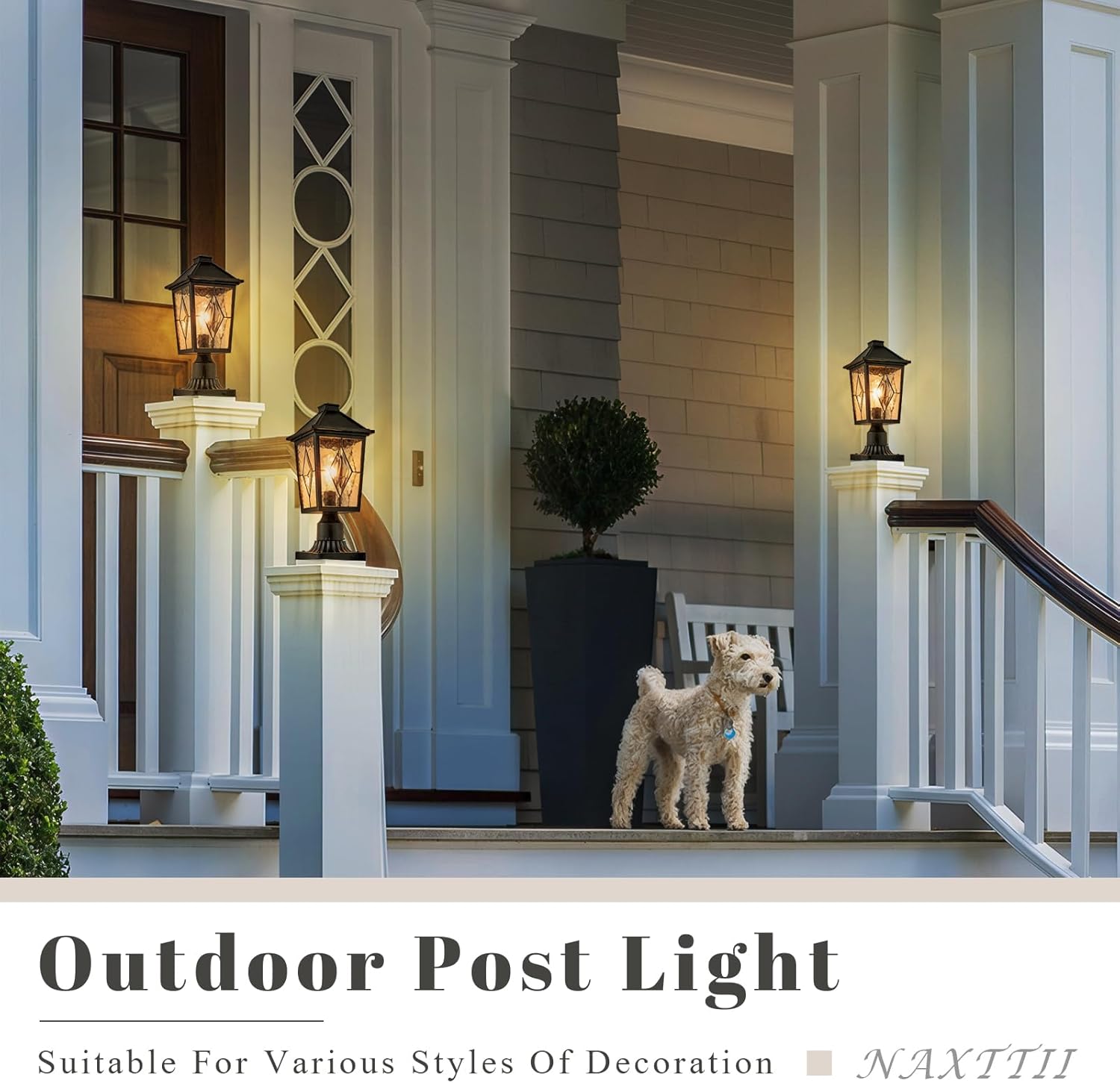 Outdoor Post Lights 16.5 Inch Black Lamp Post Light Fixture Aluminum Column Lighting with Water Ripple Glass E26 Socket Waterproof