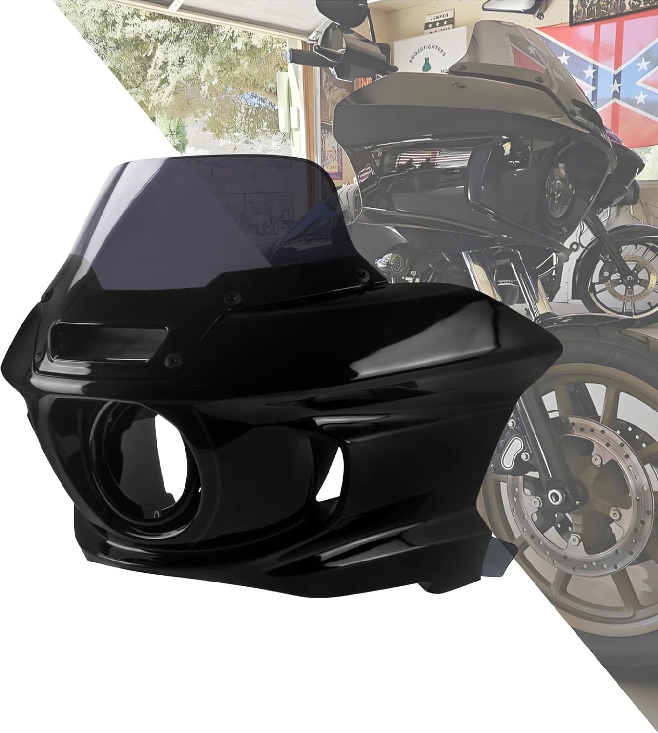 HDBUBALUS Front Headlight Fairing with Black 7" Windshield Fit For Harley Dyna Street Bob Fat Bob FXDF FLD FLD FXDC 2006-2017
