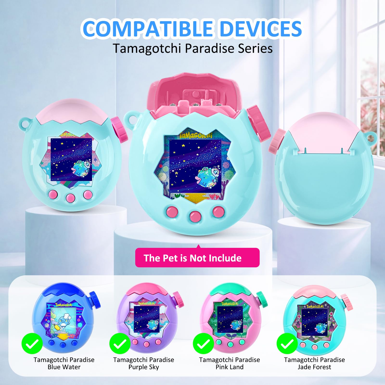 Coque pour Tamagotchi Paradise Electronic Pet - Lot de 2 films de protection d'écran en polycarbonate résistant aux chocs avec lanière pour jouet Tamagotchi Paradise (bleu)