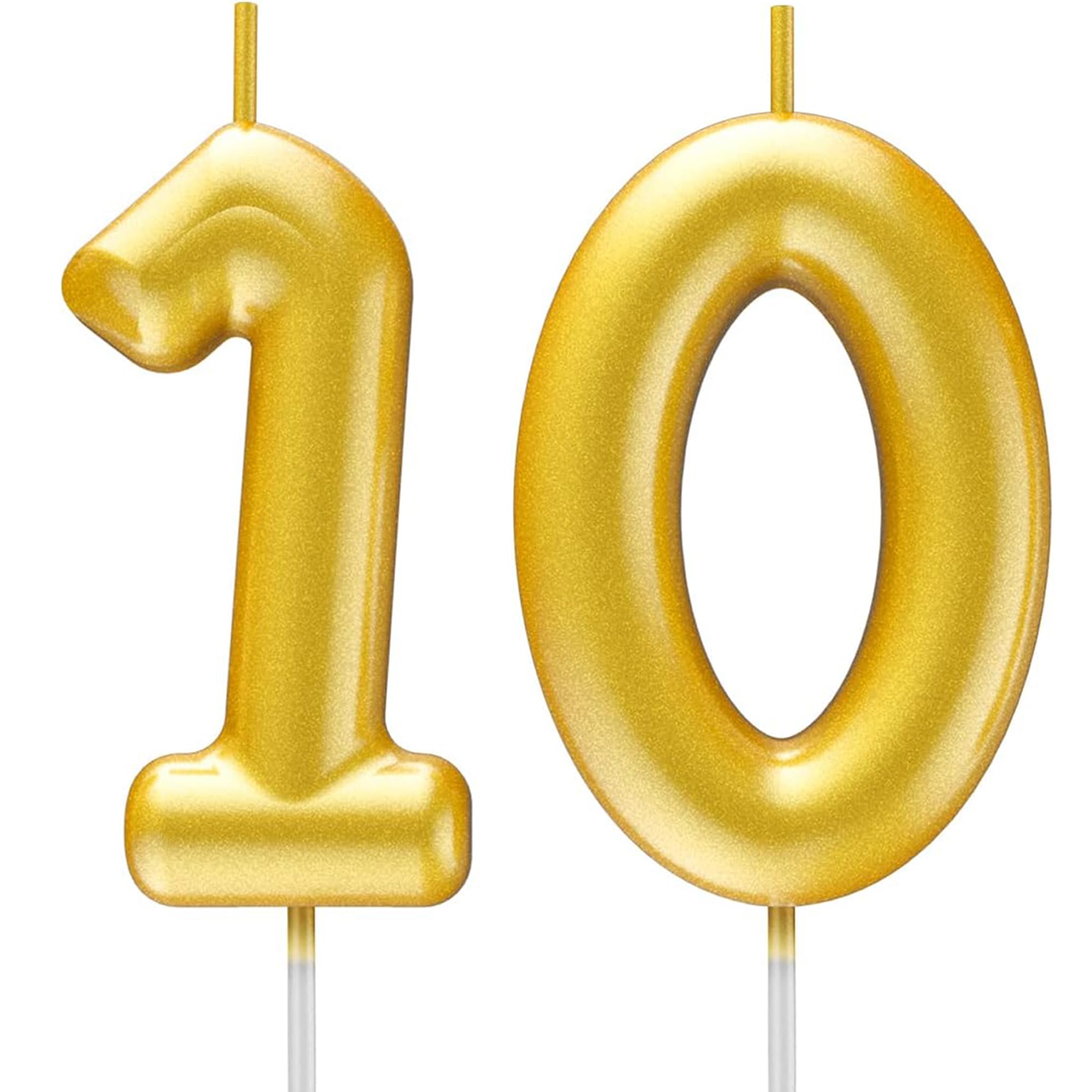 Gold Number Candle Happy Birthday 3D Number Candles for Birthday Cake Party Decoration Wedding Anniversary Celebration Supplies (Gold 10)