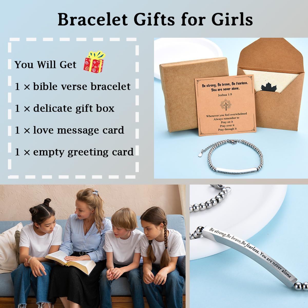 Christian Gifts for Women, Bible Verse Bracelets Religious Gifts for Women Teen Girls Her Be strong, Be brave, Be fearless.You are never alone. image 4 of 7 B0DJW36VDC