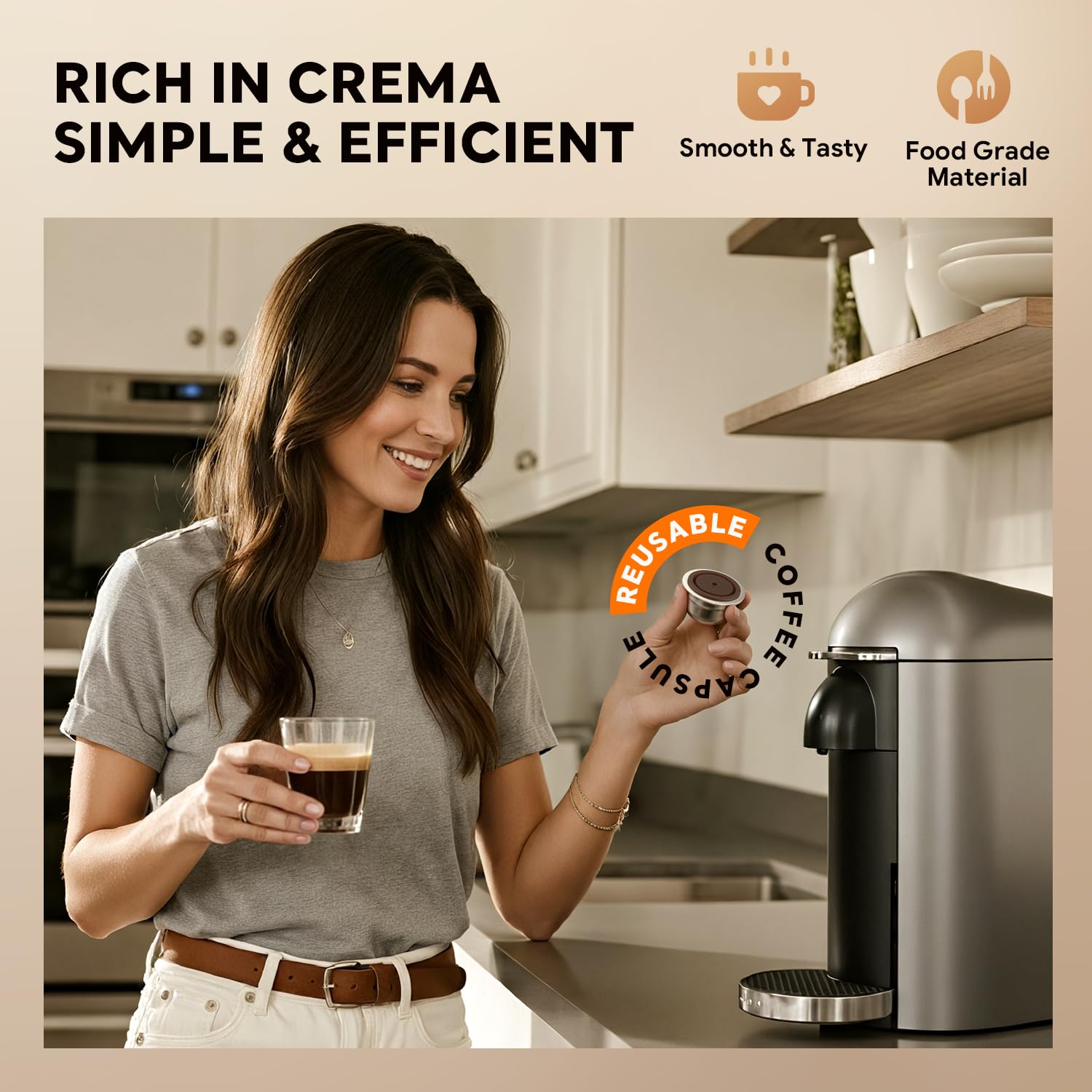 Cápsulas de café reutilizables de acero inoxidable para Nespr*sso V-rtuo, cápsulas recargables compatibles con V-rtuoline GCA1 y ENV135 NEXT POP Series con 4 calcomanías de código de barras
