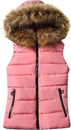 Women Quilted Hooded Vest Zip Up Sleeveless Outerwear Padded Jacket Fall Winter Coat with Pockets