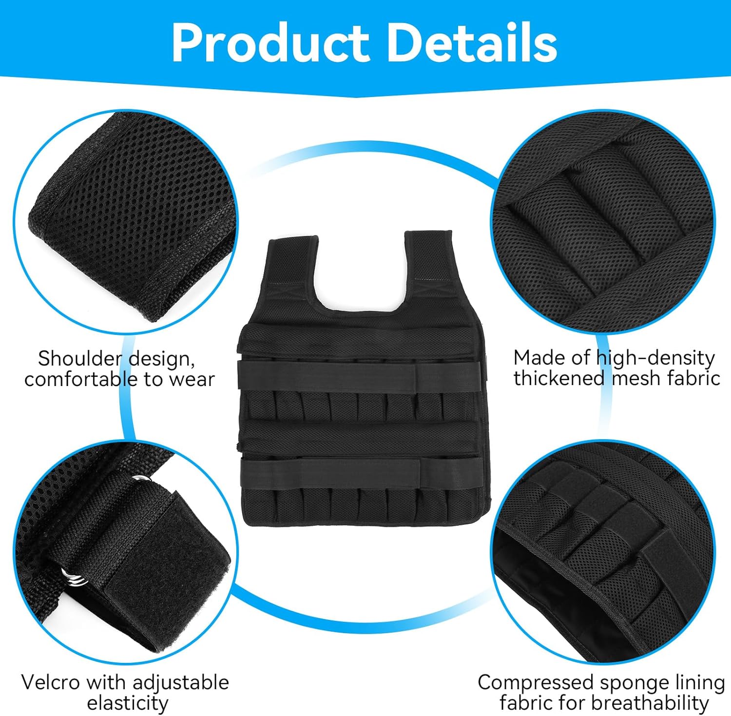 35KG Weighted Vest（Without Weight）, 53x44cm/20.9x17.3in Strength Training Fitness Sandbag Adjustable Sports Running Mesh Vest for Men Women