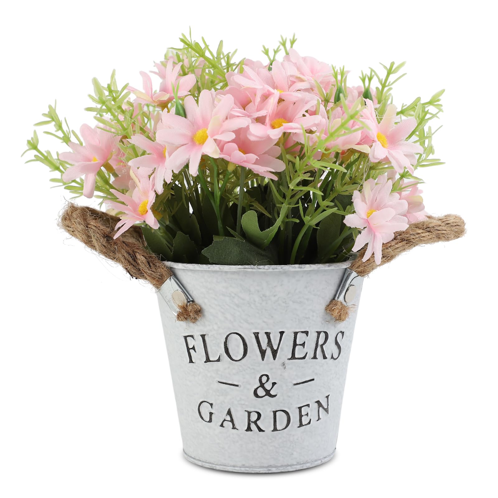 Hwtcjx Artificial Flowers with Vase, Artificial Flowers in Pots, Fake Plants With Metal Pot, Plastic Flower