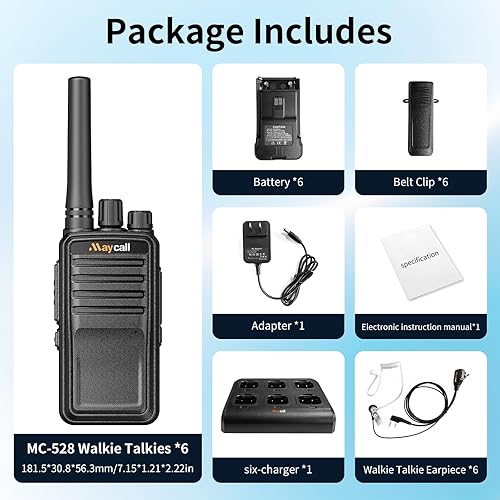 Miniatura 8 de Walkie Talkies MC-528 Paquete de 6 con auricular Radios bidireccionales Recargables 1200mAh Largo Alcance con 6 Vías Multi Unidad Cargador Un Clic