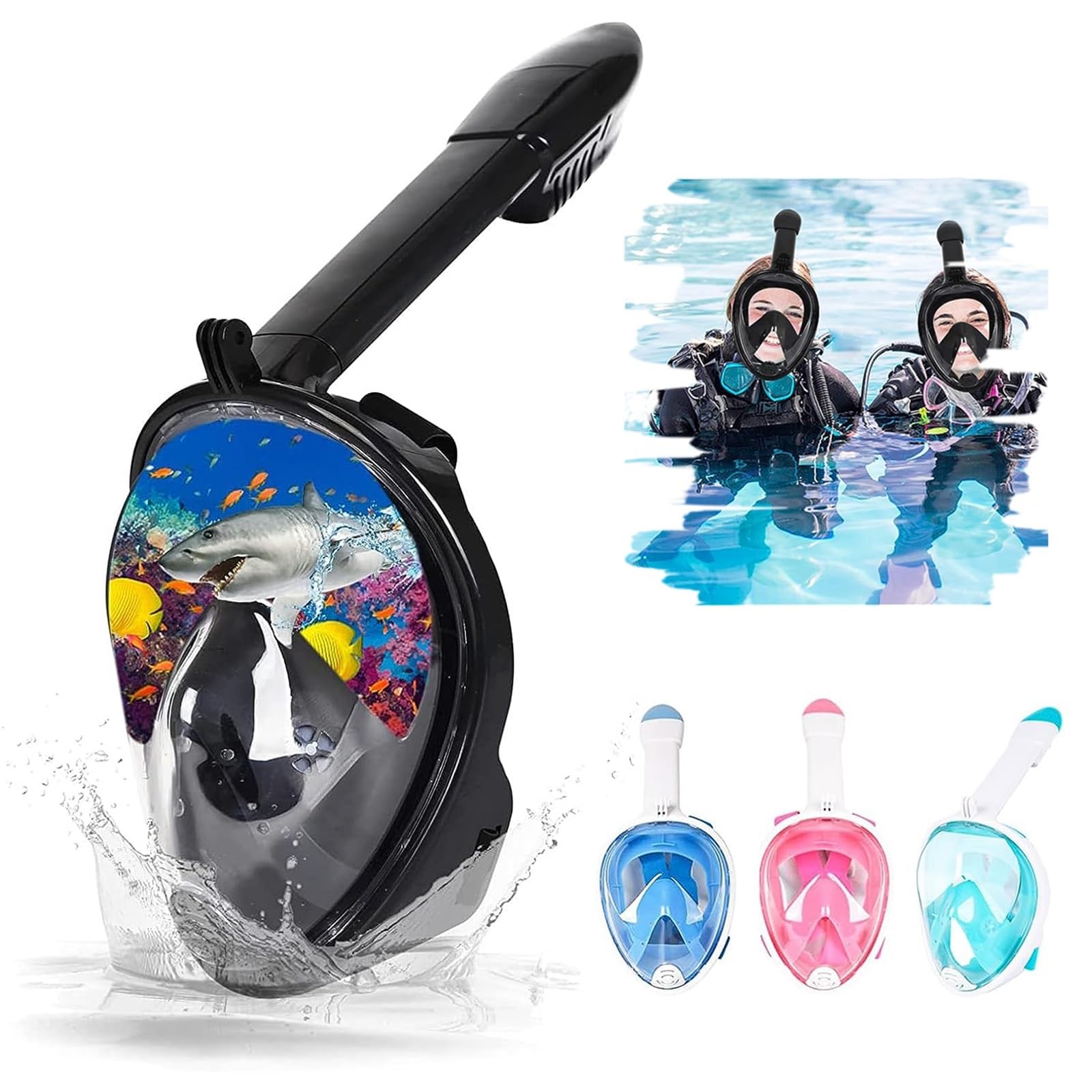 Kit de de Buceo Máscara de Snorkel de Cara Completa con Amplio Campo de visión, antivaho y prevención de Fugas, respiración Segura Buceo(Black,L/XL)