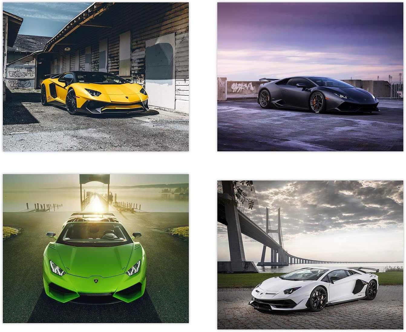 Lamborghini Poster - Set of 4 Unframed (10x8 inches) Sports Car Posters - Aventador - S Supercar - Canaan - Huracan - Perfect Wall Art Gift Exotic Supercars - Set 2