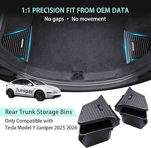Miniatura 2 de Contenedores de almacenamiento para maletero, organizador de maletero diseñado para Tesla Model Y Juniper 2025 2026, 5 plazas, 2 cajas de