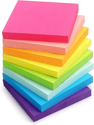 Miniatura 1 de 8 blocs de notas adhesivas de 3 x 3 pulgadas, 8 colores pastel multicolor con notas adhesivas grises, 90 hojasbloc