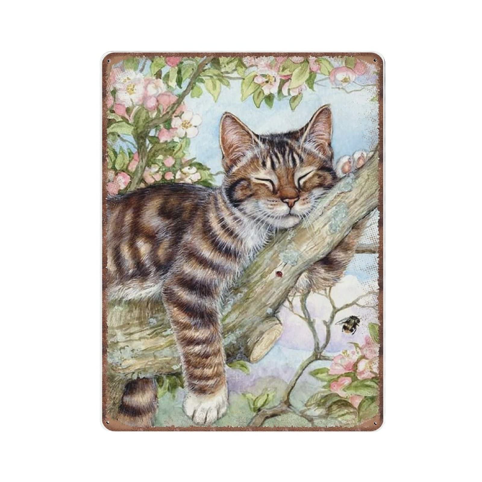 rayprint Animal Cute Cat Tin Signs Wall Painting Home Decor Vintage Poster Metal Sign Bar Club Novelty Funny Kitchen Retro Parlor Garage Gifts for mom Dad, 30X40cm