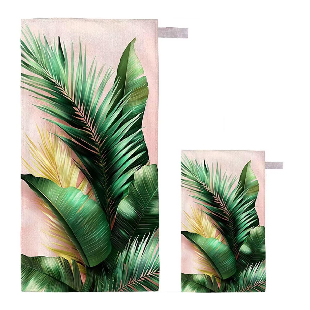 Telo Mare XXL 220x100cm/35x70cm, 2 Set Telo Mare Microfibra Foglie Asciugamano Palestra Uomo, Antisabbia, Leggero, Asciugatura Rapida, Teli da Spiaggia Grandi Accessori per Camping Natation Yoga F-64