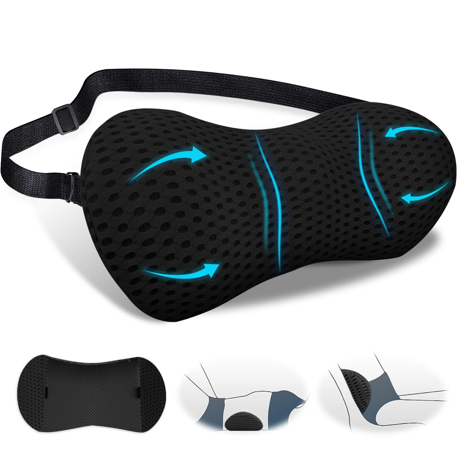 EPROICKS Cojin Lumbar, Cojín Lumbar Dormir, Cojín Lumbar Cama, Almohada Lumbar para Coche, Silla Oficina, Cama, Sofa Soporte Lumbar (Negro)