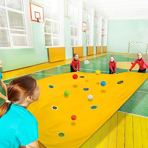 Miniatura 6 de Tradder Juego de 2 lienzos de lona de 85 x 57 pulgadas con agujeros divertidos para trabajar con 16 bolas para actividades de grupo de trabajo en