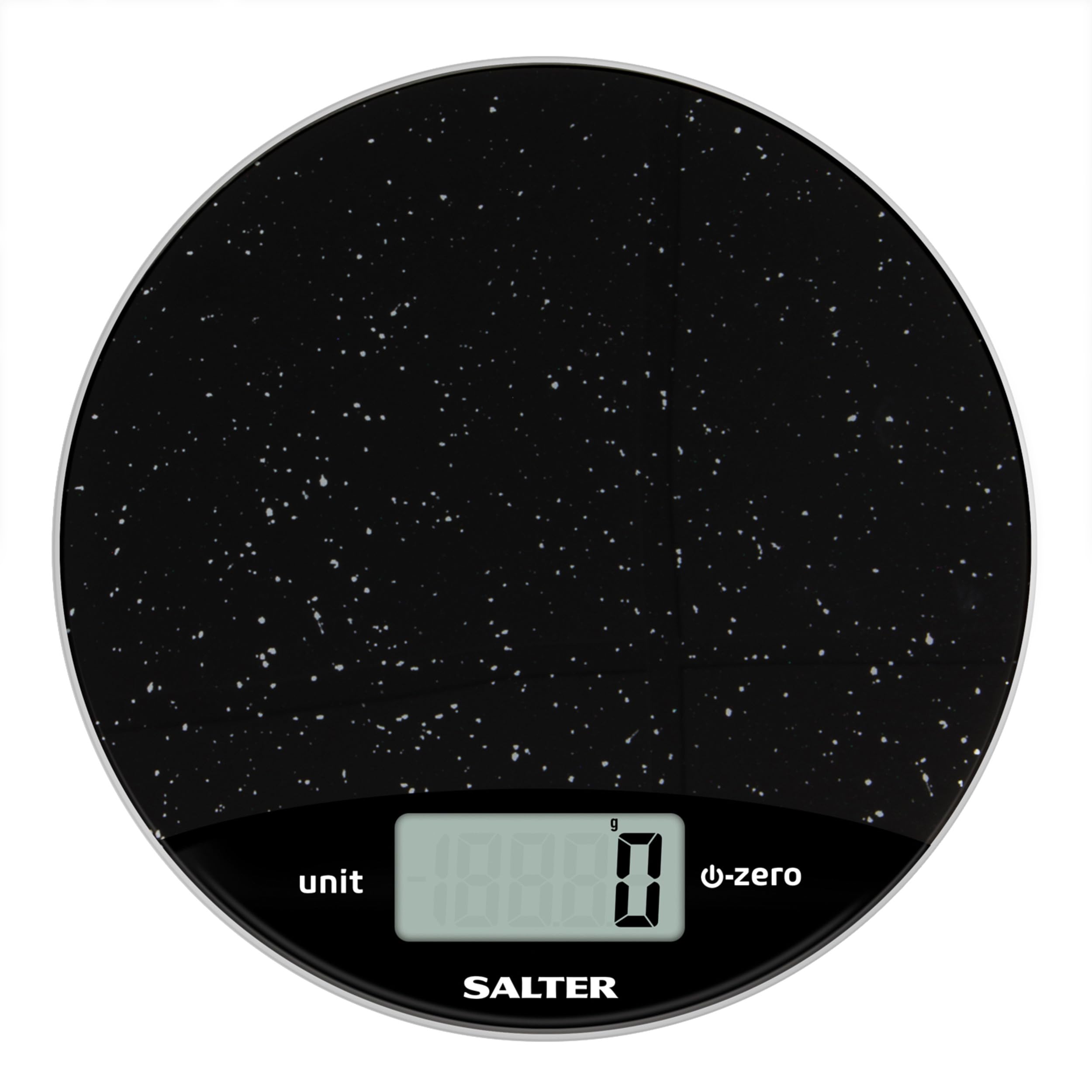 1009 BKDR Digital Kitchen Scale – Round Marble Food Weighing Scales, Tare Function, Weigh Liquids/Fluids, Easy Read LCD Display, Metric/Imperial, Electronic, Baking/Cooking, 8kg Capacity, Black