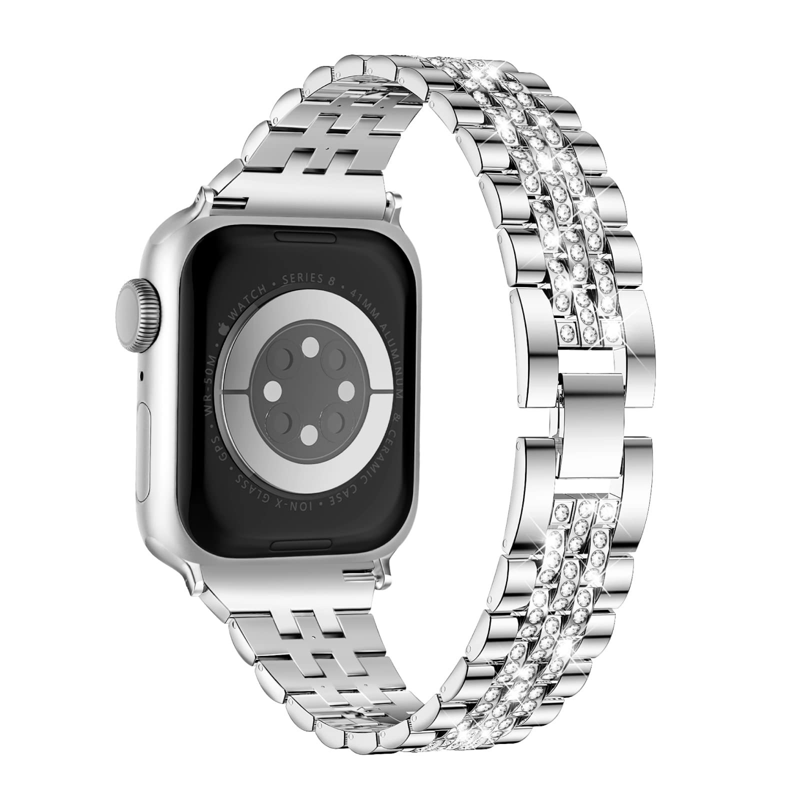 MissairCompatible with Apple Watch Band 38mm 40mm 41mm 42mm 44mm 45mm Series 8 7 6 5 4 3 2 1 SE, Women Diamond Bling Bracelet Jewelry Metal Replacement Wristband Strap for iWatch