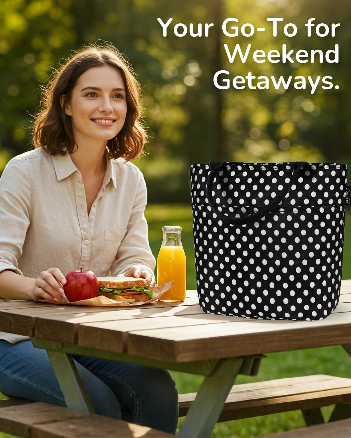 Aosbos Lunch Tote Bag, Insulated Lunch Box for Women, Leakproof Lunch Cooler Purse for Work, Polka Dot - Image 6