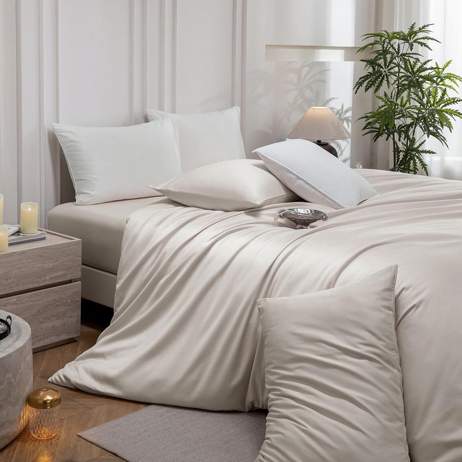 MooMee Queen Duvet Cover Set 100% Extra Long Staple Cotton Cooling Bedding image 2