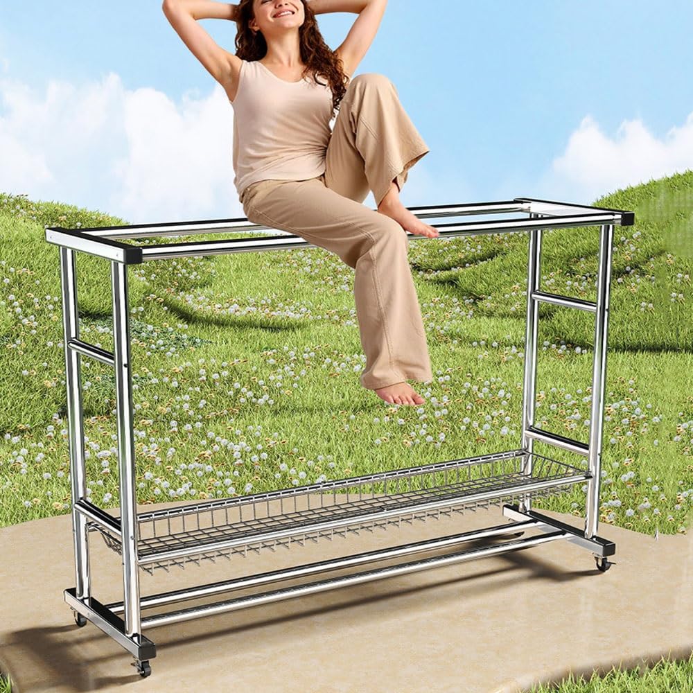 Wäscheständer mit Seilzug, freistehender Wäscheständer for drinnen und draußen, Wäscheständer aus Edelstahl for Wäsche, Badezimmer und Balkon(150 * 50 * 150cm)